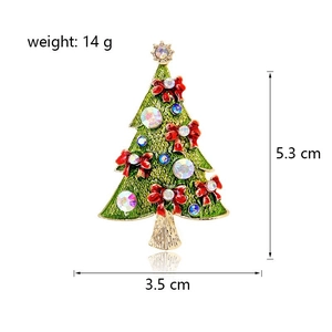 Creative Christmas tree brooch with green enamel, red bow and crystal rhinestones