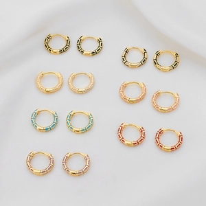 Hoop Earrings Geometric Colorful Enamel Copper Minimalist Round Huggie Ear Studs For Women Light Luxury Accessory