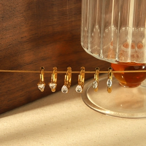 18k gold plated stainless steel hoop earrings with heart pear and marquise zircon drops