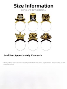Set of six 2026 New Year headbands with gold and black paper star and crown designs