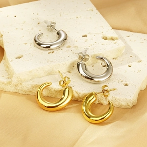 Minimalist C-Shaped Stud Earrings Stainless Steel Polished Geometric Gold Silver Color Fashion Accessories For Women
