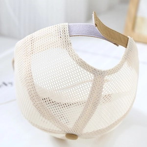 Detail of breathable mesh fabric and adjustable velcro strap on toddler baseball cap