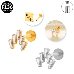 G23 F136 titanium star labret stud with zircon stone in gold and silver finish