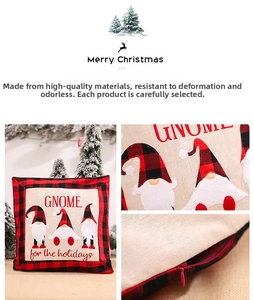 Detailed view of Christmas gnome pillowcase with red plaid edges and hidden zipper