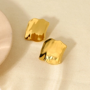 Orecchini a Bottone Martellati Geometrici Irregolari Placcati in Oro 16K in Acciaio Inossidabile per Donna Gioielli per Orecchie Impermeabili