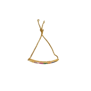 Elegant gold adjustable bracelet with sparkling rainbow cubic zirconia in a curved design