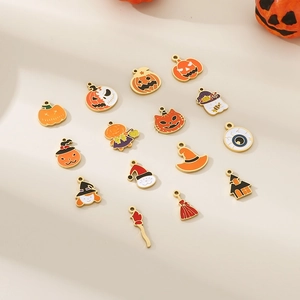 Stainless steel Halloween charms set featuring pumpkin, ghost, and witch hat pendants
