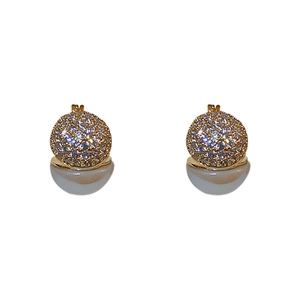 Elegant gold-plated hoop earrings with shimmering zircons and mermaid pearl charms