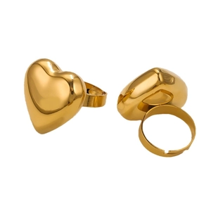 Polished 18K gold plated heart ring with an adjustable open band for women