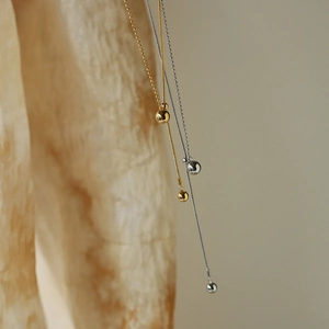 Minimalist Stainless Steel Bead Pendant Y Shaped Long Necklace Adjustable Snake Chain Gold Silver Jewelry For Women Necklaces