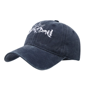 Berretto da baseball in cotone lavato blu navy con ricamo a forma di montagna per outdoor