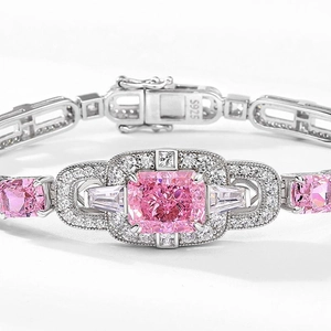Elegant S925 sterling silver bracelet with pink ice cut diamond and white accents