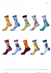 Set of 10 colorful patterned crew socks with 80% cotton blend for sports and street style