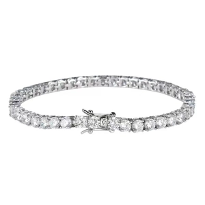 Detail of 4mm tennis bracelet featuring round-cut zircons in a secure box clasp closure