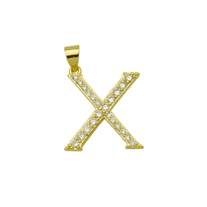 Détail du pendentif lettre X plaqué or 18k serti de pierres de zircone claires