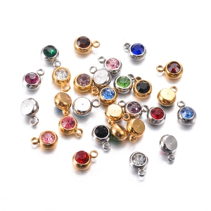 6mm stainless steel round birthstone pendants with gold and silver settings in 12 colors