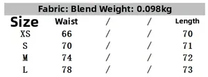 Size chart for plaid midi skirt detailing fabric material and measurements in centimeters