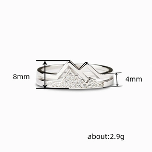 Minimalist silver double-layer mountain ring with zircon inlay and 8mm width detail