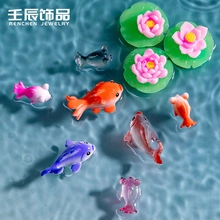 Miniature resin goldfish and lotus leaf charms for DIY jewelry and micro landscapes