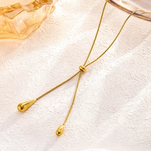 Elegant gold titanium steel Y-shaped necklace with adjustable water drop fringe pendants