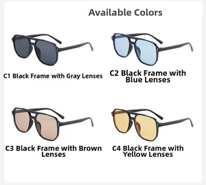 Fashionable pilot sunglasses set with four tinted lenses in classic black frames