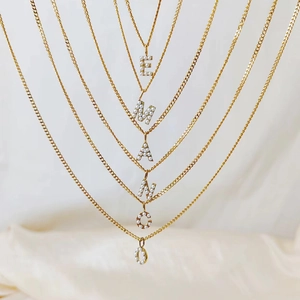 Elegant 14K gold plated stainless steel initial necklace with tiny pearls for women