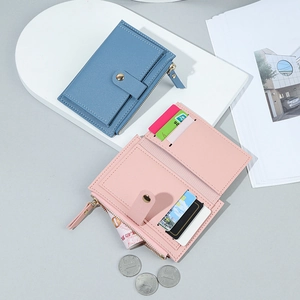 Minimalist short PU leather wallet for women with multi-card slots and coin pocket