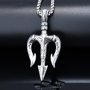 Trident Pendant Necklace Stainless Steel Viking Retro Punk Poseidon Greek Mythology Jewelry For Men