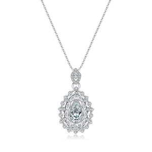 Luxurious S925 silver water drop pendant necklace with sparkling diamonds and hollow design