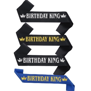 Birthday King Sash Satin Shoulder Strap Party Etiquette Belt For Men Celebration Decorations Crown Print