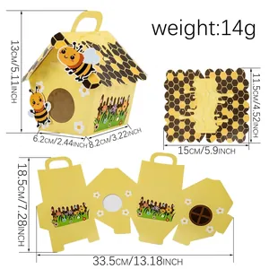 Yellow bee house candy box with cute fence floral pattern for birthday gifts