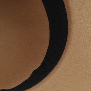 Classic camel wool felt fedora hat featuring a black sweatband and wavy brim details