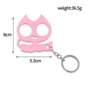 Pink cat-shaped keychain tool with 6cm height and 5.3cm width dimensions display