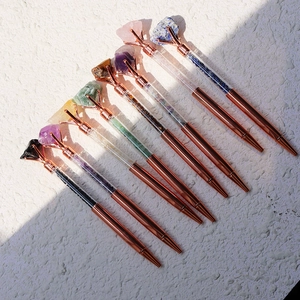 8pcs Rose Gold Crystal Ballpoint Pens with Natural Raw Stones and Crushed Gemstones