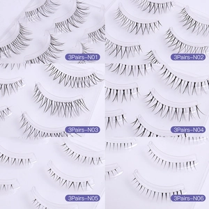 3 pairs pack of natural cross eyelashes with clear band for daily makeup styles