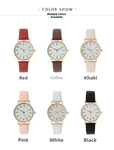 Selection of minimal quartz watches with colorful leather straps and rose gold cases