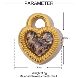 Detailed view of heart shell pendant dimensions 18mm by 14mm in stainless steel