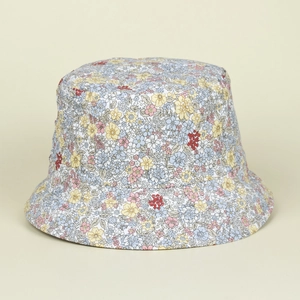 Floral cotton sun hat with light blue and yellow flower pattern for women