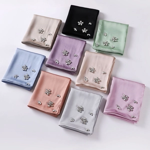 High-density bubble chiffon hijab scarf with handmade rhinestones in multiple colors