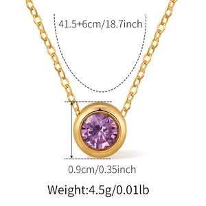 Detailed size specifications for gold necklace with purple gemstone pendant dimensions