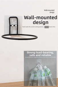 Wall-mounted black metal ring holder for pet bowls with strong nail-free adhesive support