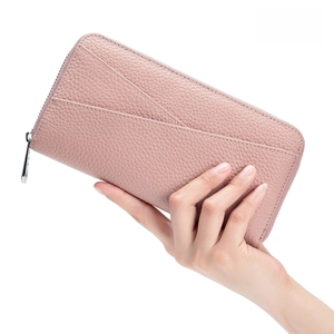RFID Blocking Women Long Wallet Top Grain Leather Accordion Card Holder Large Capacity Cell Phone Purse Pebbled Texture Japanese Style Clutch Bag