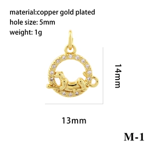 Macro view of gold-plated leopard pendant with cubic zirconia details and sizing info