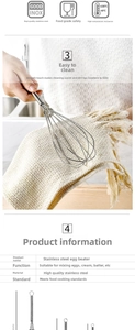 Detail of stainless steel mini whisk with spring handle and heat resistance parameters