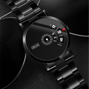 Unique Rotating Disk Men Quartz Watch Stainless Steel Mesh Band Waterproof Fashion Business Wristwatch