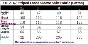 Tabla detallada de tallas para camisa de popelina a rayas con medidas exactas