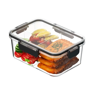 Transparent plastic food storage container with airtight black seal lid for meal prep