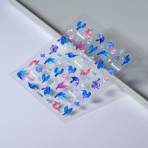 Detailed view of 3D embossed ocean mermaid tail and bubble nail art stickers