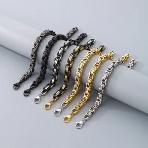 Men Stainless Steel Byzantine Chain Bracelet Thick Geometric Link With Lobster Clasp Punk Rock Jewelry For Unisex