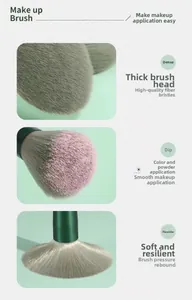 Detail of soft dense synthetic bristles on emerald green makeup brush for powder